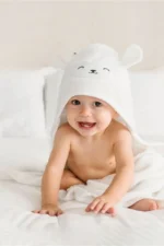 100% Cotton and Soft Bamboo Baby Hooded Swaddle Towel Lamb Pattern - Image 2