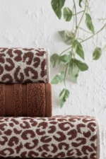 4-Piece Luxury Bath Towel Set - Leopard Print Brown Hammam Towel Collection - Image 3