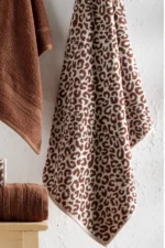 4-Piece Luxury Bath Towel Set - Leopard Print Brown Hammam Towel Collection - Image 5