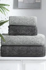 4-Piece Premium Cotton Bath Towel Set Solid Color Hamam Towels - Image 4