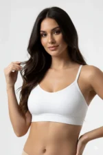 Astura White Soft Padded Bralette Thin Straps Criss-Cross Back Women's Bra - Image 2