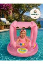 Baby Pool Float with Canopy and Toys - Inflatable Infant Swim Ring Seat (Pink)