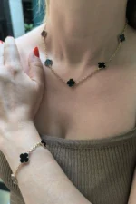 Clover Model Steel Necklace and Bracelet Jewelry Set - Black Design
