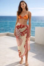 Coral Slit Tie Front Beach Sarong Cover Up 155x111cm
