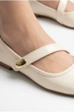 Cream Patent Leather Mary Jane Flats - Elegant Buckle Orthopedic Daily Shoes - Image 2