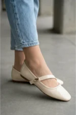 Cream Patent Leather Mary Jane Flats - Elegant Buckle Orthopedic Daily Shoes - Image 3