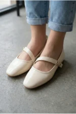 Cream Patent Leather Mary Jane Flats - Elegant Buckle Orthopedic Daily Shoes - Image 4