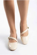 Cream Patent Leather Mary Jane Flats - Elegant Buckle Orthopedic Daily Shoes - Image 5