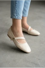 Cream Patent Leather Mary Jane Flats - Elegant Buckle Orthopedic Daily Shoes - Image 7