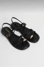 Diana Black Thong Sandals - Stylish Gold Stone Detailed Sandals with Thermo Non-Slip Sole