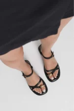 Diana Black Thong Sandals - Stylish Gold Stone Detailed Sandals with Thermo Non-Slip Sole - Image 3