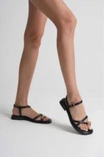 Diana Black Thong Sandals - Stylish Gold Stone Detailed Sandals with Thermo Non-Slip Sole - Image 4