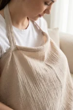 Double Layer 100% Cotton Multi-Purpose Beige Nursing Cover and Stroller Canopy - Image 4