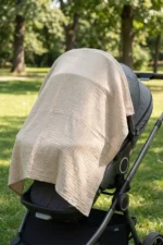 Double Layer 100% Cotton Multi-Purpose Beige Nursing Cover and Stroller Canopy - Image 6