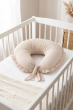 Double-Sided Newborn Nursing and Pregnancy Pillow with Washable Ruffled Cover Beige