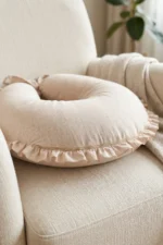 Double-Sided Newborn Nursing and Pregnancy Pillow with Washable Ruffled Cover Beige - Image 3