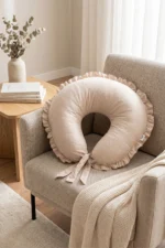 Double-Sided Newborn Nursing and Pregnancy Pillow with Washable Ruffled Cover Beige - Image 4