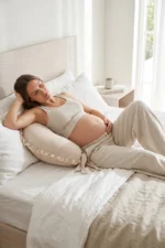 Double-Sided Newborn Nursing and Pregnancy Pillow with Washable Ruffled Cover Beige - Image 5
