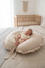 Double-Sided Newborn Nursing and Pregnancy Pillow with Washable Ruffled Cover Beige - Image 6