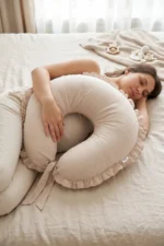 Double-Sided Newborn Nursing and Pregnancy Pillow with Washable Ruffled Cover Beige - Image 7