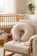 Double-Sided Newborn Nursing and Pregnancy Pillow with Washable Ruffled Cover Beige - Image 8