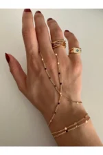 Gold Sequined Slim Chain Hand Harness (Shahmaran) - Elegant and Stylish Design