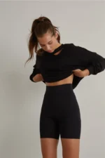 High Waisted Tummy Control Shaping Matte Black Biker Shorts Leggings