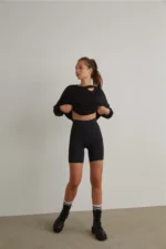 High Waisted Tummy Control Shaping Matte Black Biker Shorts Leggings - Image 2