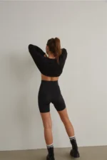 High Waisted Tummy Control Shaping Matte Black Biker Shorts Leggings - Image 5