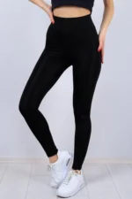 High Waisted Tummy Control Shaping Women's Everyday and Sports Leggings Black - Image 2