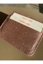 Luxury Pink Glitter Leather Card Holder - Stylish and Shiny Design - Image 2