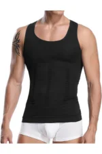 Men's Black Compression Tank Top - Chest Flattener & Tummy Control Posture Corrector