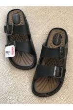 Men's Black Orthopedic Comfort Sole Adjustable Strap Slippers