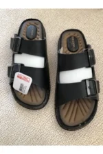 Men's Black Orthopedic Comfort Sole Adjustable Strap Slippers - Image 2