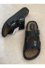 Men's Black Orthopedic Comfort Sole Adjustable Strap Slippers - Image 3