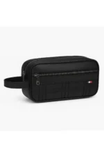 Men's Black Vegan Leather Water-Resistant Elegant Portfolio Style Handbag and Toiletry Bag