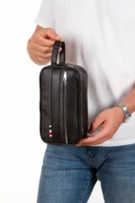 Men's Black Vegan Leather Water-Resistant Elegant Portfolio Style Handbag and Toiletry Bag - Image 2