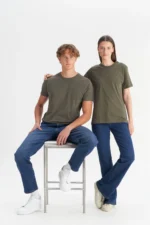 Men's Khaki 100% Cotton Slim Fit Crew Neck Basic T-Shirt - Image 2