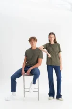 Men's Khaki 100% Cotton Slim Fit Crew Neck Basic T-Shirt - Image 5