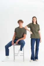 Men's Khaki 100% Cotton Slim Fit Crew Neck Basic T-Shirt - Image 6