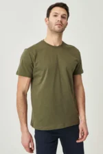 Men's Khaki 100% Cotton Slim Fit Crew Neck Basic T-Shirt - Image 7