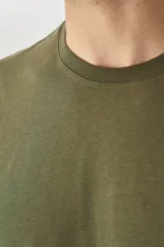 Men's Khaki 100% Cotton Slim Fit Crew Neck Basic T-Shirt - Image 8