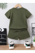 Men's Summer Cotton Waffle Knit 2-Piece Set with Pocket Detail - Khaki - Image 2