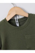 Men's Summer Cotton Waffle Knit 2-Piece Set with Pocket Detail - Khaki - Image 3