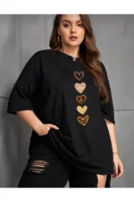 Palo Santo Women's Plus Size Heart Print Black T-Shirt
