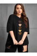Palo Santo Women's Plus Size Heart Print Black T-Shirt - Image 3