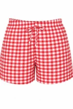 Red Black 2-Piece Plaid Pattern Seasonal Lightweight Knit Pajama Shorts Set - Image 5