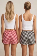 Red Black 2-Piece Plaid Pattern Seasonal Lightweight Knit Pajama Shorts Set - Image 6