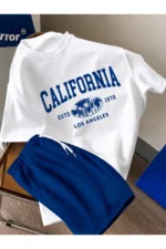 Royal Blue Shorts and White California Print T-Shirt Two-Piece Set