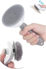 Self-Cleaning Pet Grooming Brush for Cats and Dogs with Release Button Grey